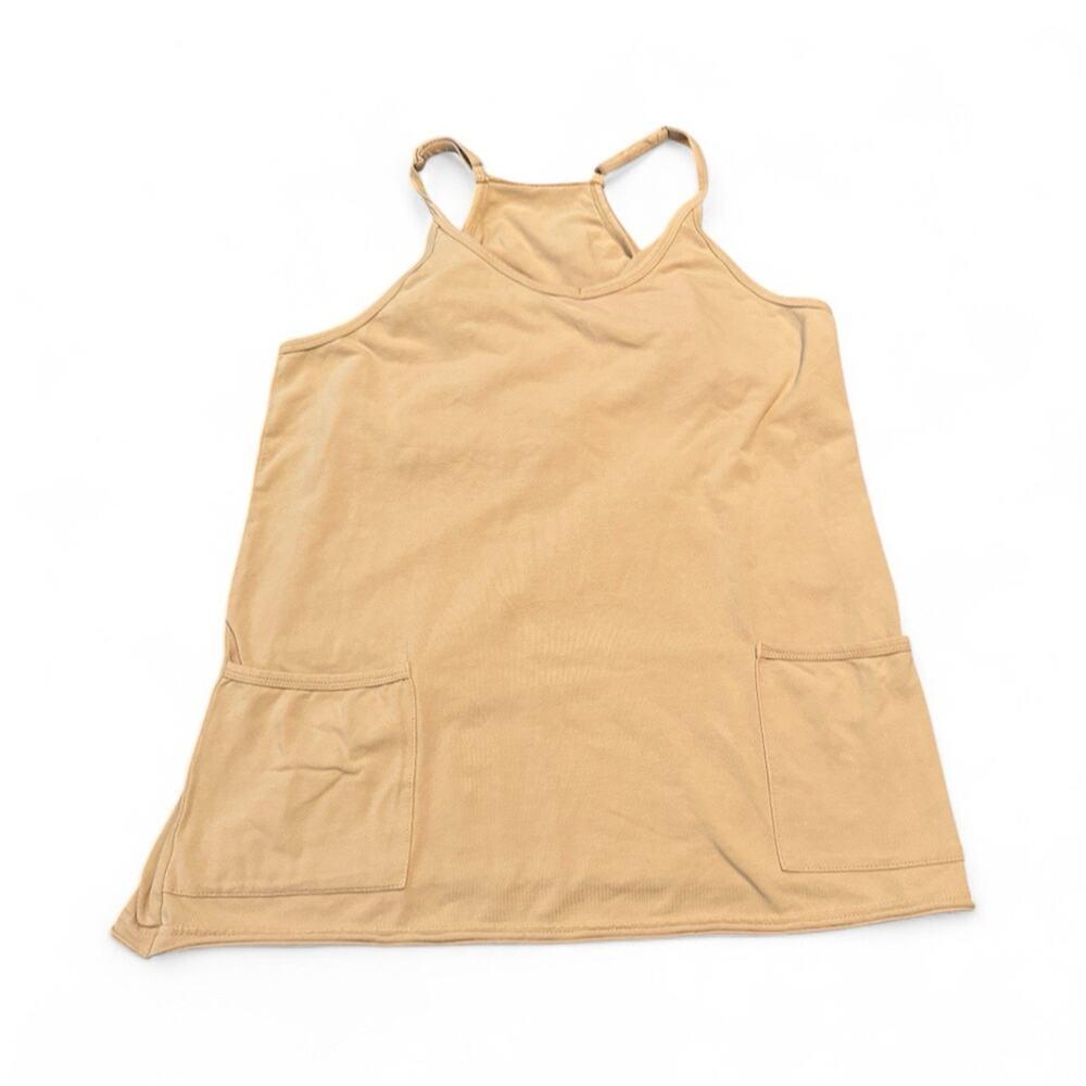 Tan Sleeveless Top with Pockets Medium Shelf Bra Racerback Adjustable Straps